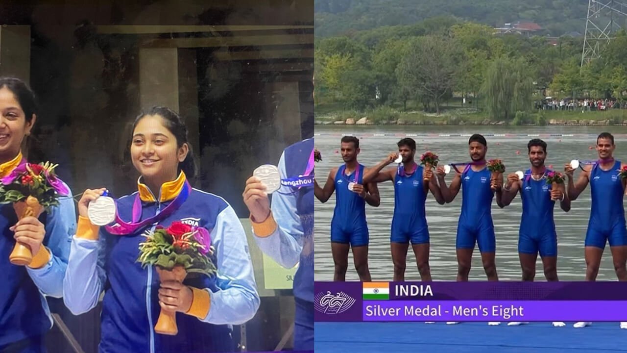 Arjun Lal and Arvind Singh win silver in the men Rowing Mehuli Ghosh Ramita Ashi Chouksey win Silver medal in shooting Asian Games 2023